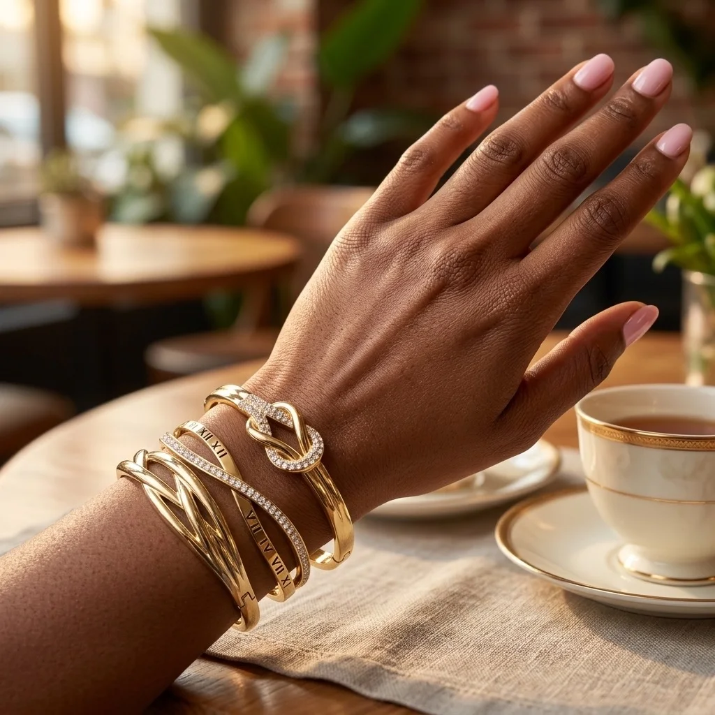 Pack de 3 Bracelets Joncs Dorés – Ensemble Stacking Nœud Marin, Infini Romains & Vagues