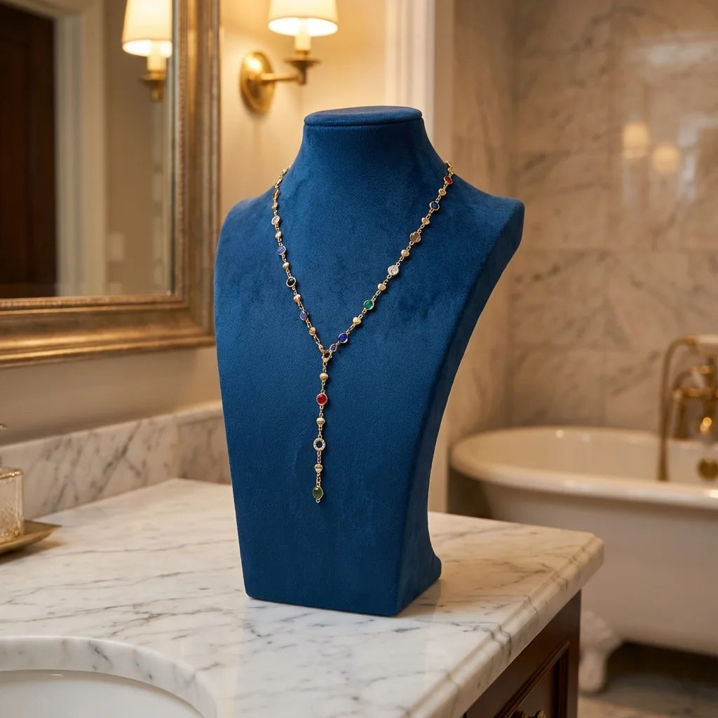 Collier doré avec perles facettées multicolores