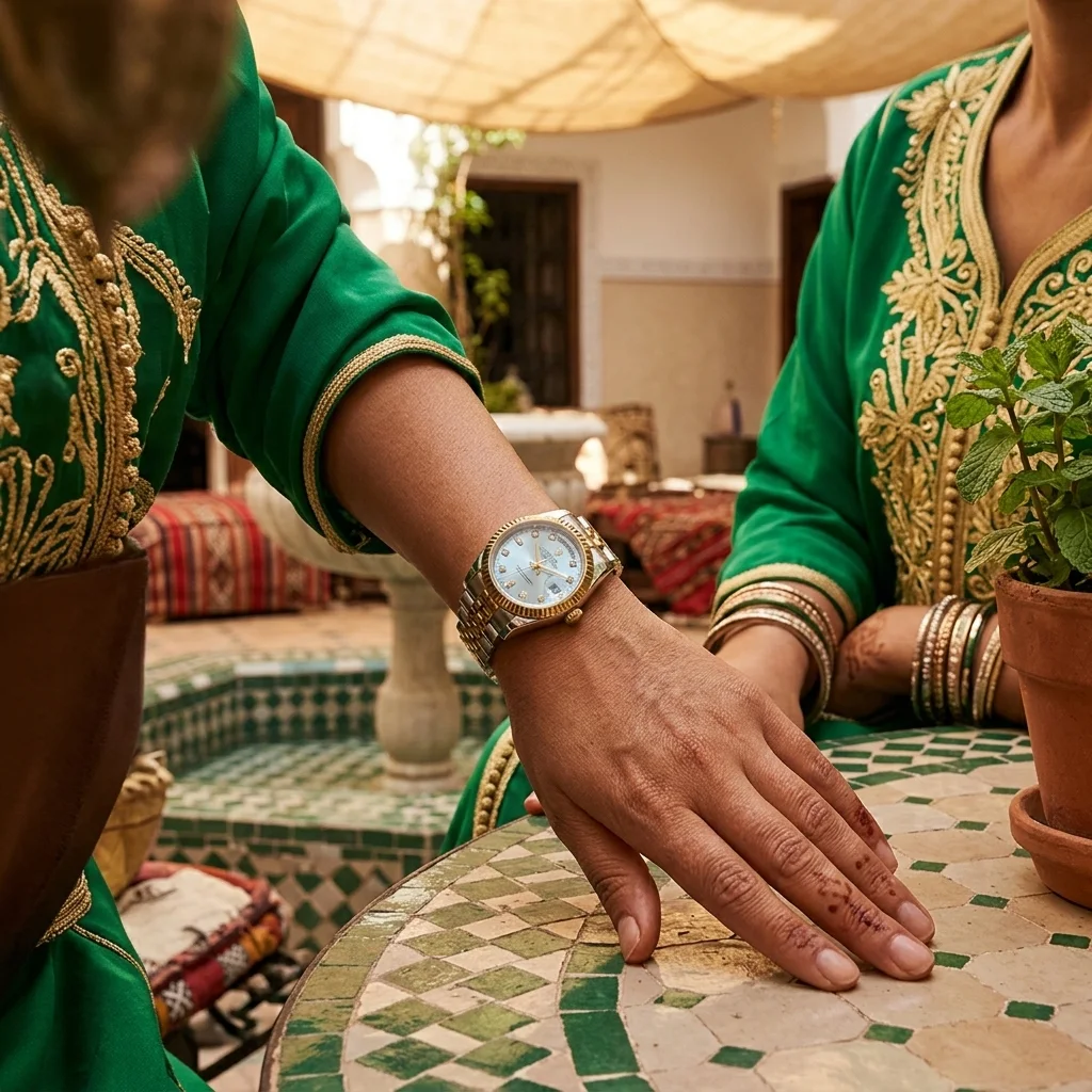 Montre Classique Élégante – Bracelet Bicolore Or et Argent, Index Cristaux avec Dateur
