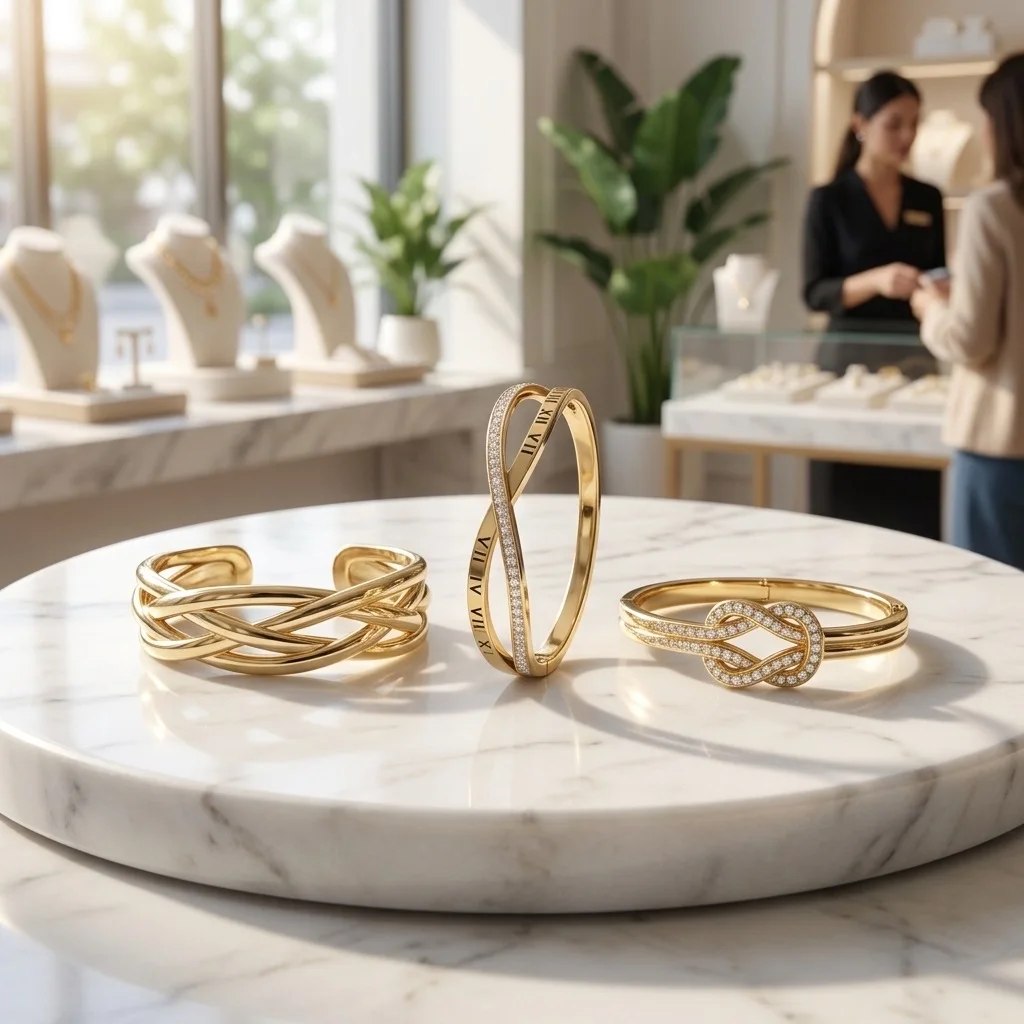 Pack de 3 Bracelets Joncs Dorés – Ensemble Stacking Nœud Marin, Infini Romains & Vagues