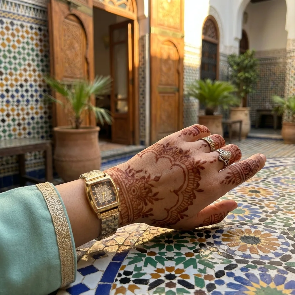 ساعة يد ذهبية فاخرة بوجه مستطيل مرصّع بالألماس