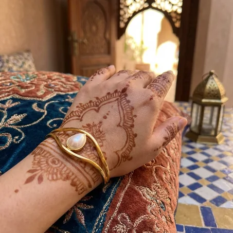 سوار ذهبي بلؤلؤة بيضاء  – أناقة شاعرية