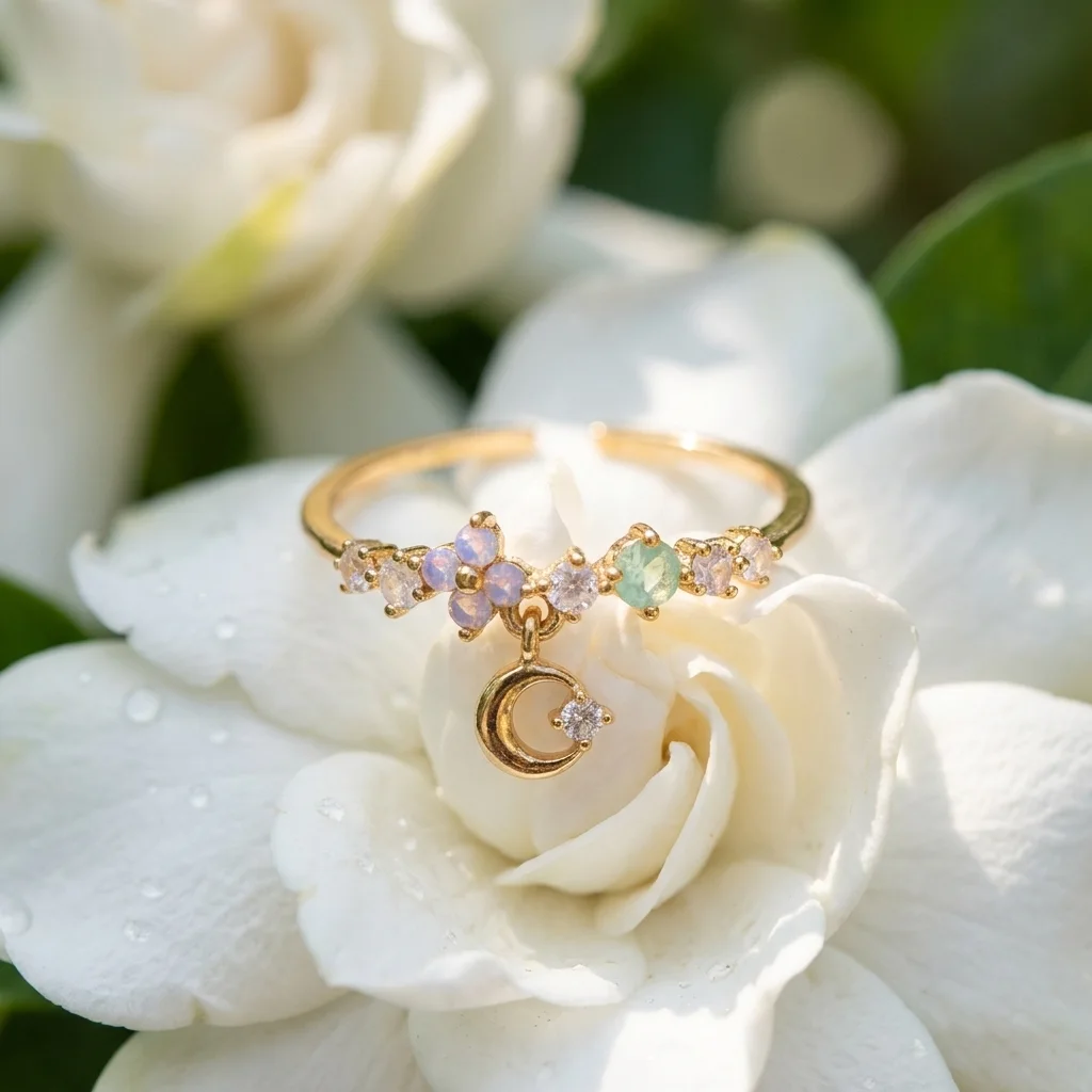 “Bientôt disponible” Bague Ajustable Pendentif Lune 