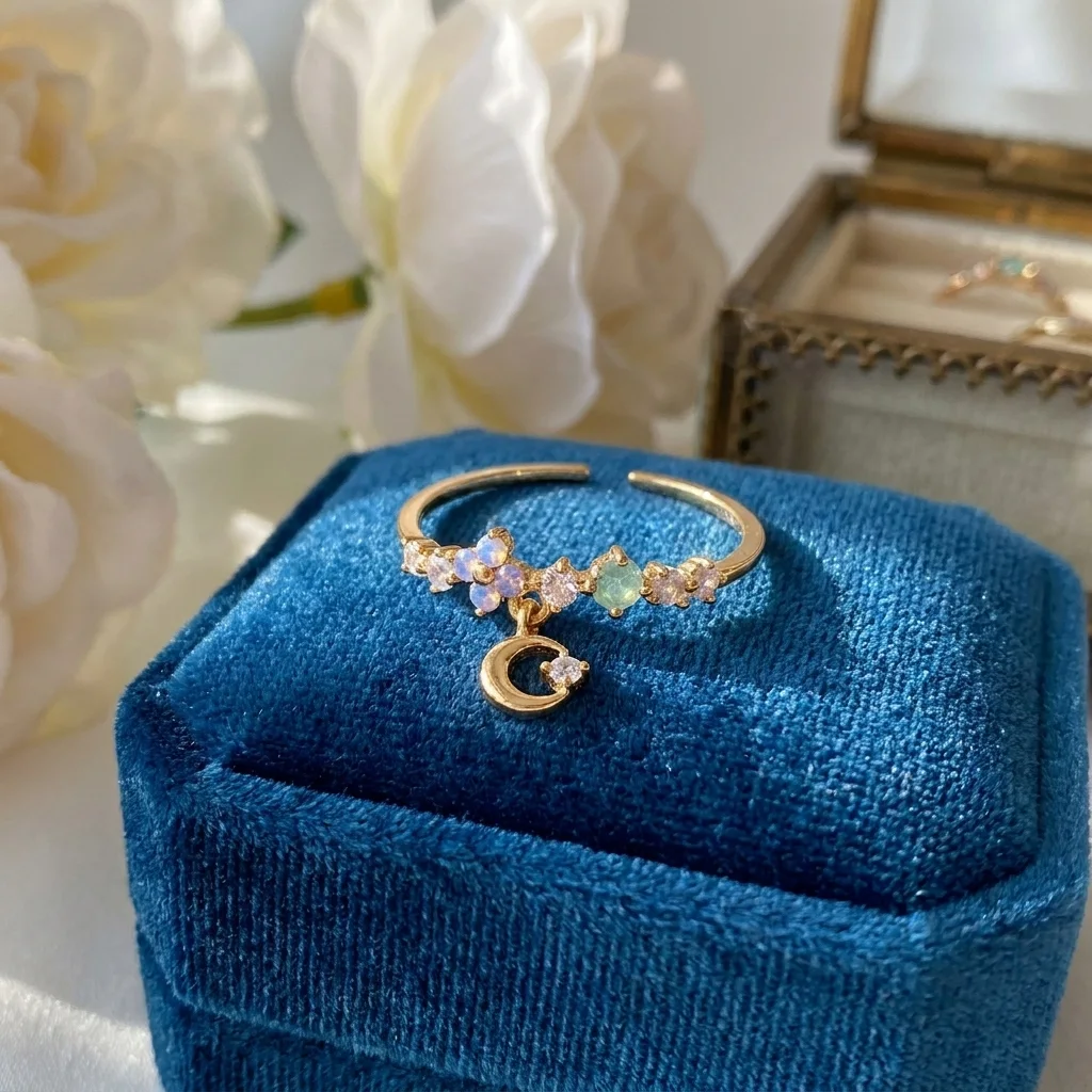 “Bientôt disponible” Bague Ajustable Pendentif Lune 