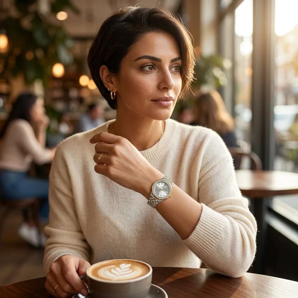 Montre Femme Chic – Cadran Soleil avec Chiffres Romains et Index en Cristaux
