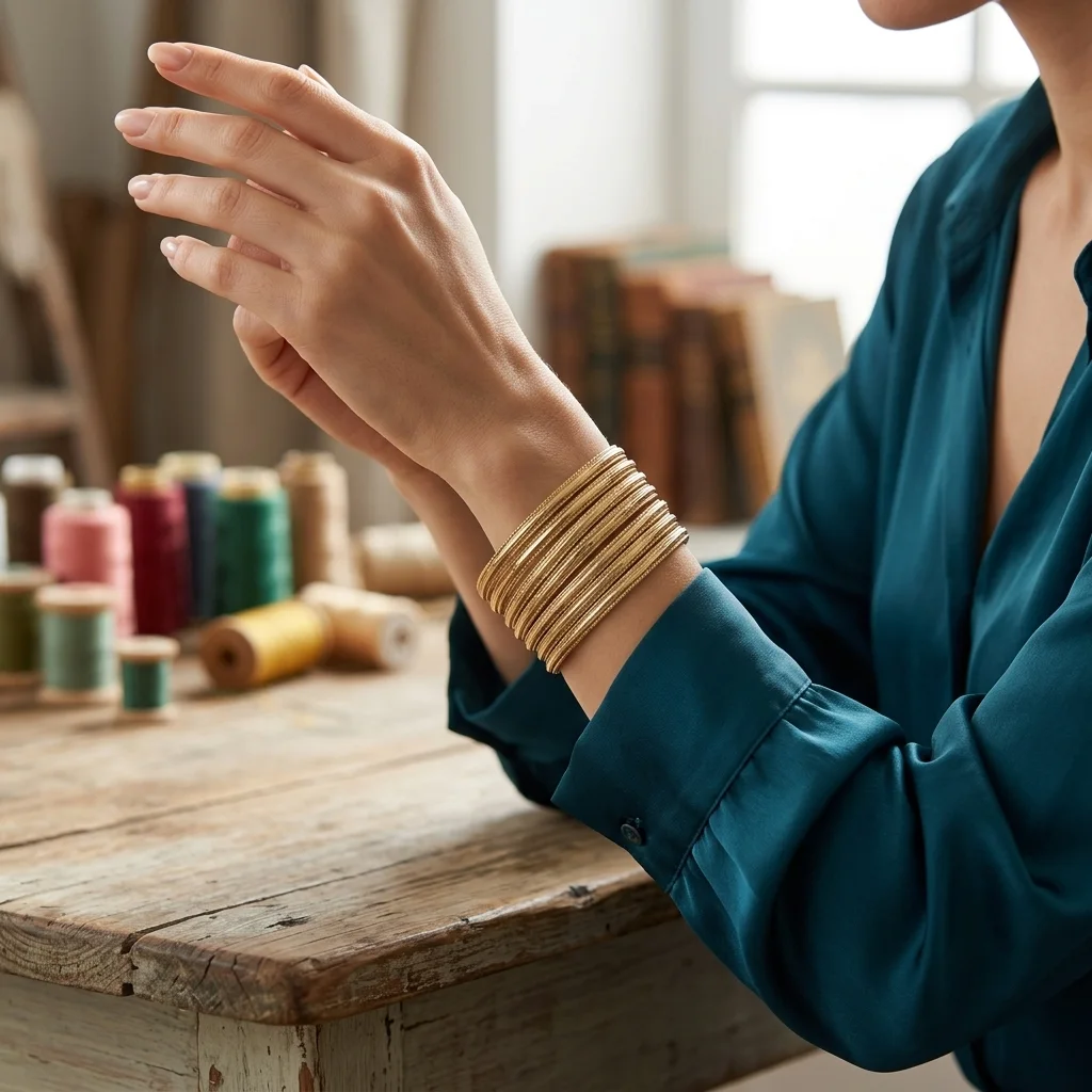 Set de 7 Bracelets Joncs Fins à Relief Perlé – Finition Or Éclatant