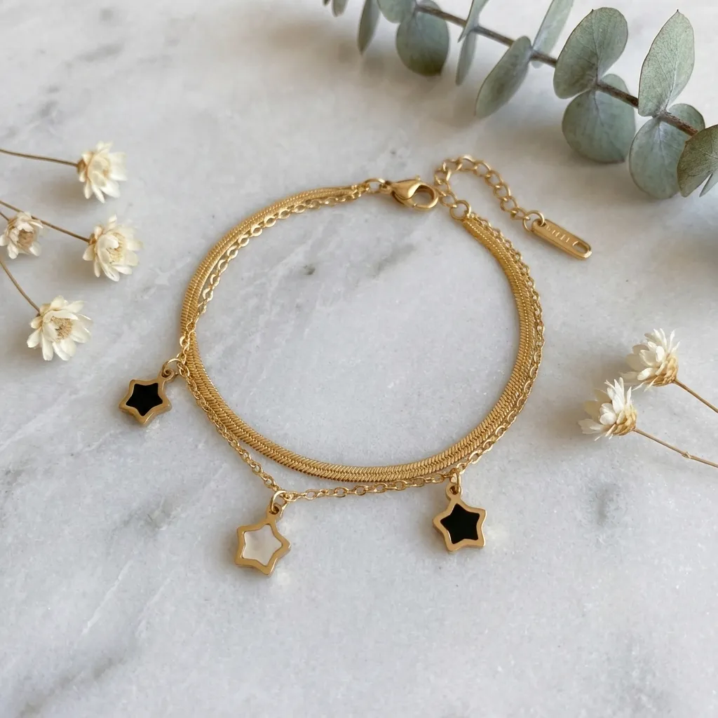 سوار ذهبي بطبقات متعددة مع نجوم ساحرة – تصميم يدوي أنيق ومقاوم للماء