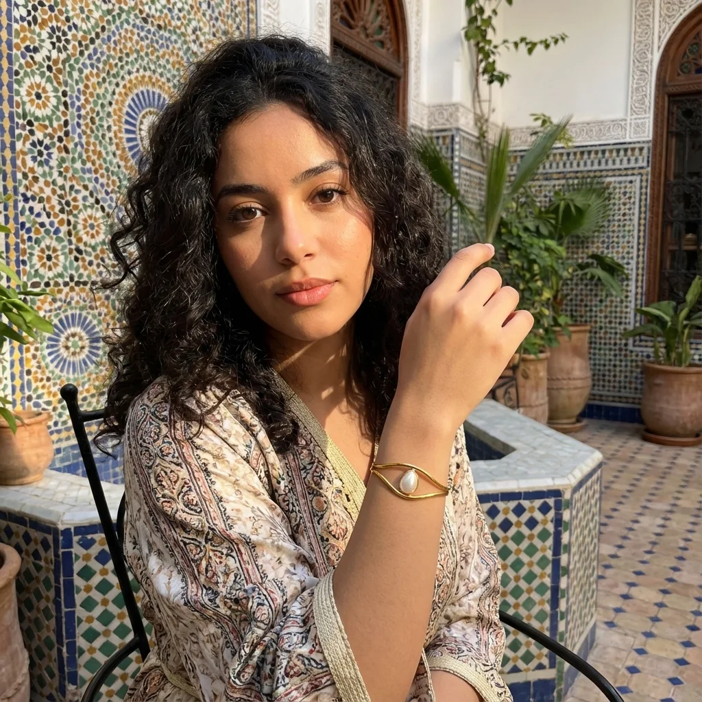 سوار ذهبي بلؤلؤة بيضاء  – أناقة شاعرية