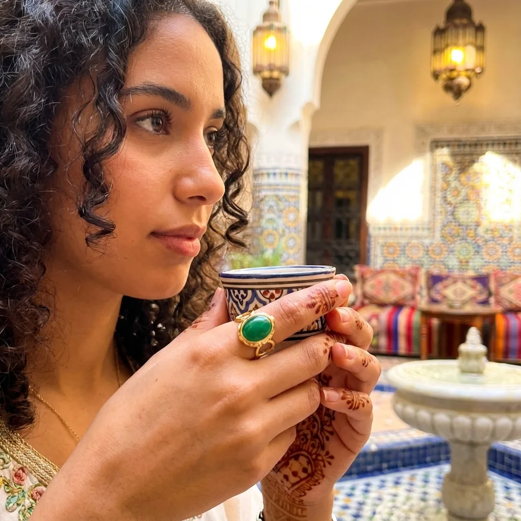 خاتم ذهبي بحجر أخضر فاخر – إشراقة أنيقة من Misk & Glow