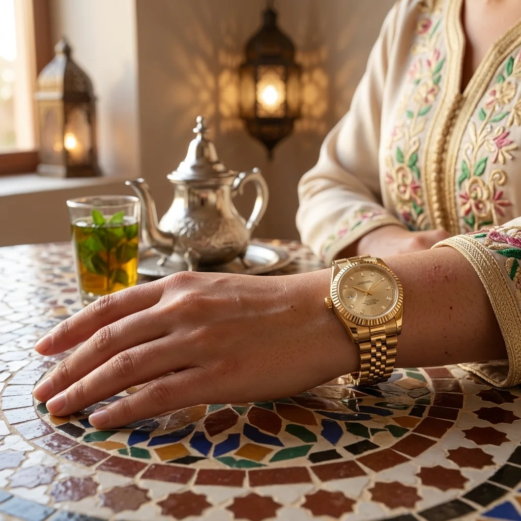 Montre de Luxe pour Femme – Entièrement Dorée, Cadran Champagne et Lunette Cannelée
