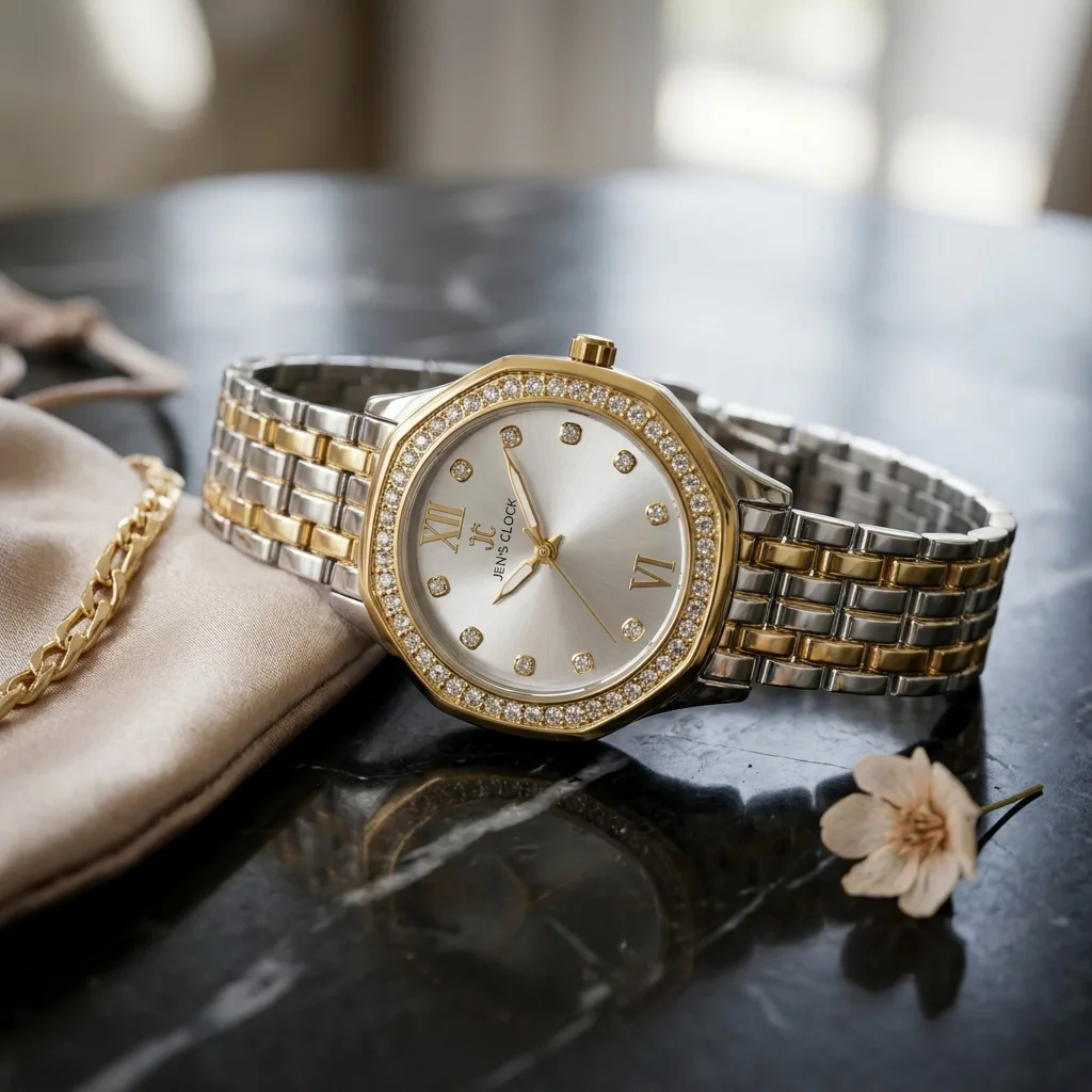 Montre Femme Chic – Cadran Soleil avec Chiffres Romains et Index en Cristaux