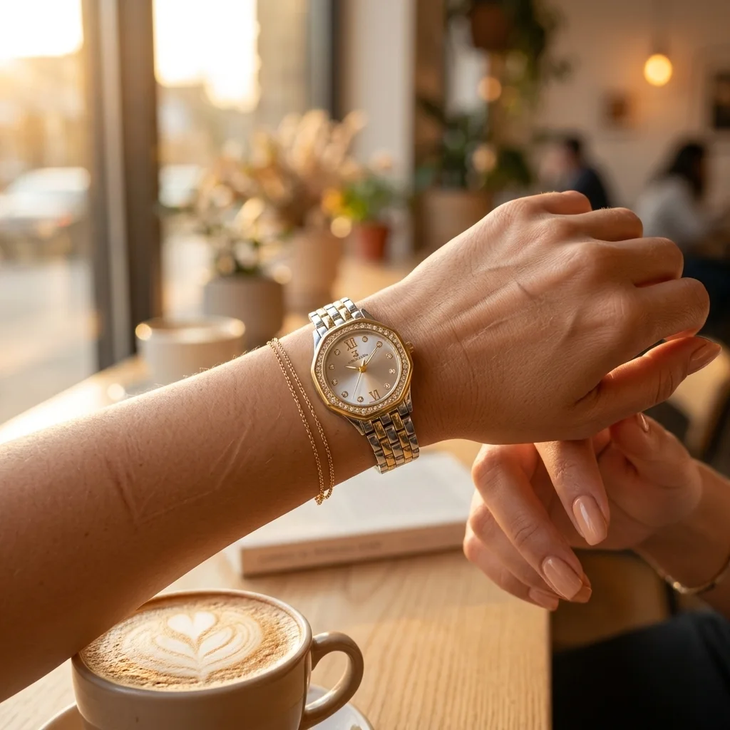 Montre Femme Chic – Cadran Soleil avec Chiffres Romains et Index en Cristaux