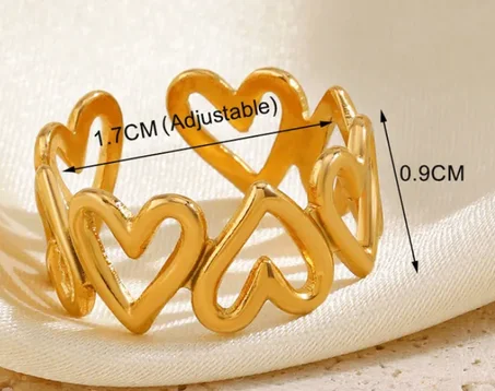 خاتم قابل للتعديل  المقاوم للصدأ مطلي بالذهب عيار 18 – قلوب متشابكة