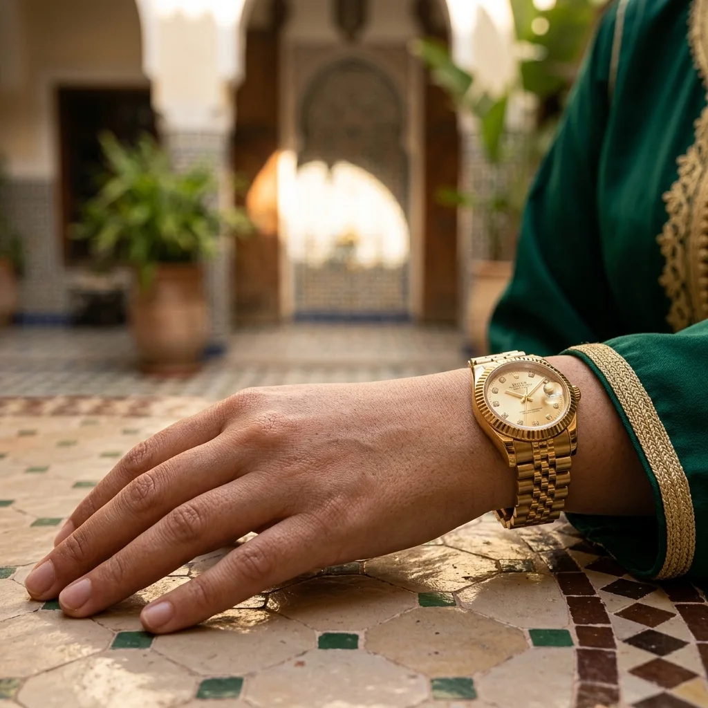 Montre de Luxe pour Femme – Entièrement Dorée, Cadran Champagne et Lunette Cannelée