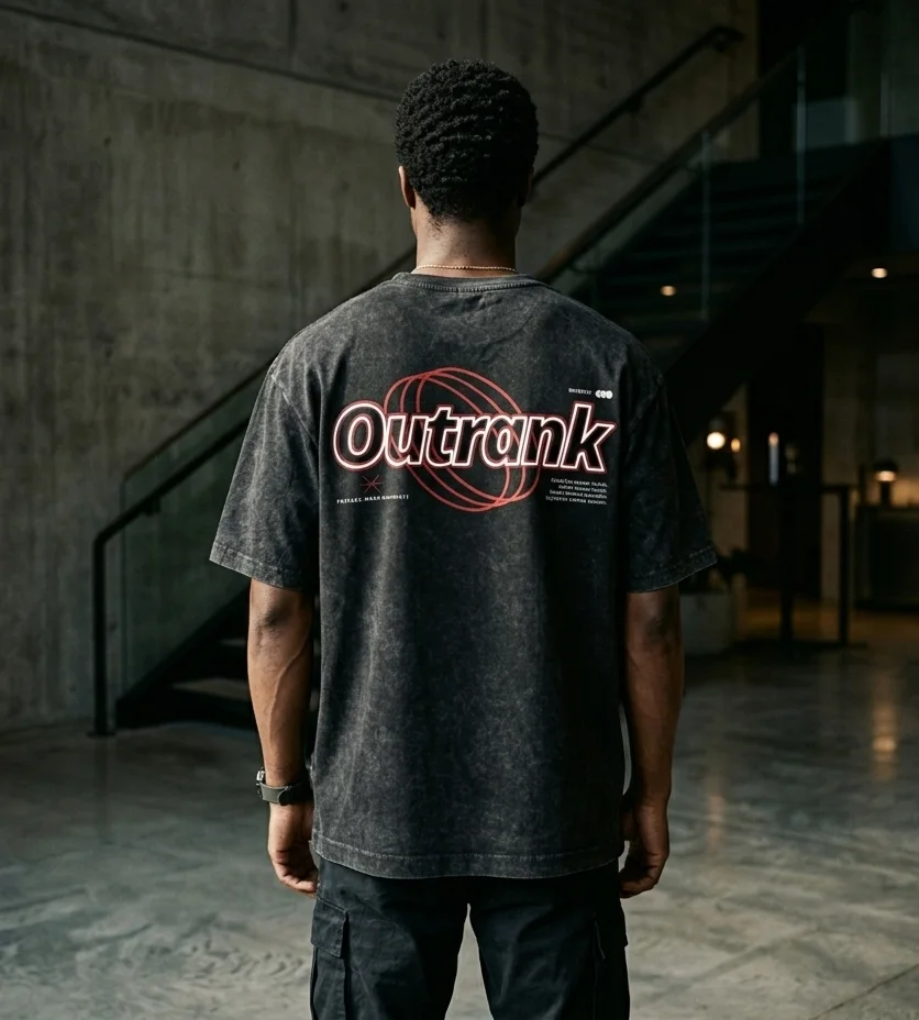 OUTRANK OVERSIZED ACID WASH BLACK T-SHIRT