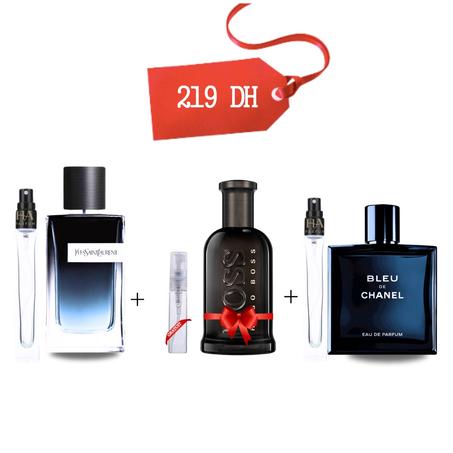Pack :  Y Eau de Parfum + Bleu de Chanel + 5 ml gratuit Hugo Boss Bottled