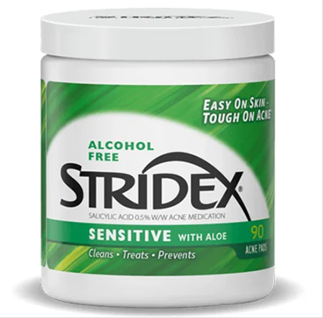 سترايدكس ضمادات للبشرة الحساسة بحمض الساليسيليك والألوفيرا – 90 قطعةStridex Sensitive Pads with Aloe – 90 Pads