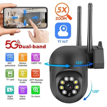 Caméra de surveillance Wi-Fi 2,4G/5G, caméra de sécurité haute définition 1080P, caméra avec vision nocturne en couleur