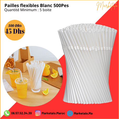 Pailles flexibles Blanc 500Pes