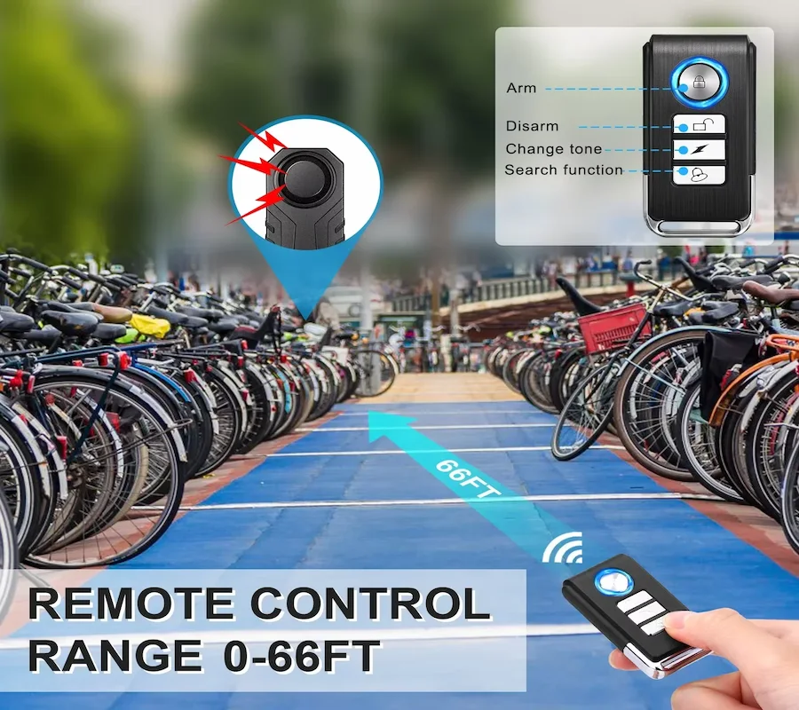 ELECTOP alarme de vélo 113dB antivol sans fil Vibration télécommande vélo moto alarmes maison Protection de sécurité extérieure
