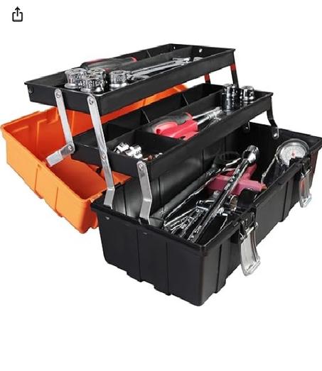 صندوق ادوات بلاستيكي 17 انش لميكانيكي السيارات من تورين، منظم صندوق ادوات محمول متعدد الوظائف من 3 طبقات، اسود/برتقالي
