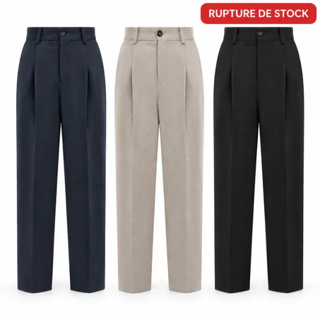 Pantalon Classique Beige à Double Pinces – Coupe Large
