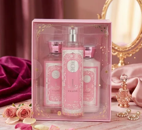 V.V.Love Coffert Cadeau "روح الوردة"  ( Gel douche + Lotion + Brume Parfumée )