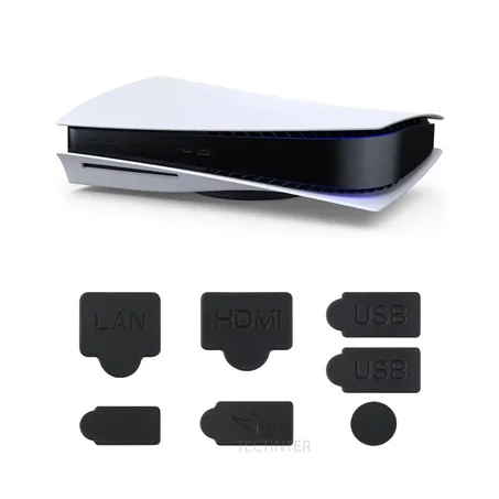7pcs Black Silicone Dust Plugs Set for PS5 Accessories