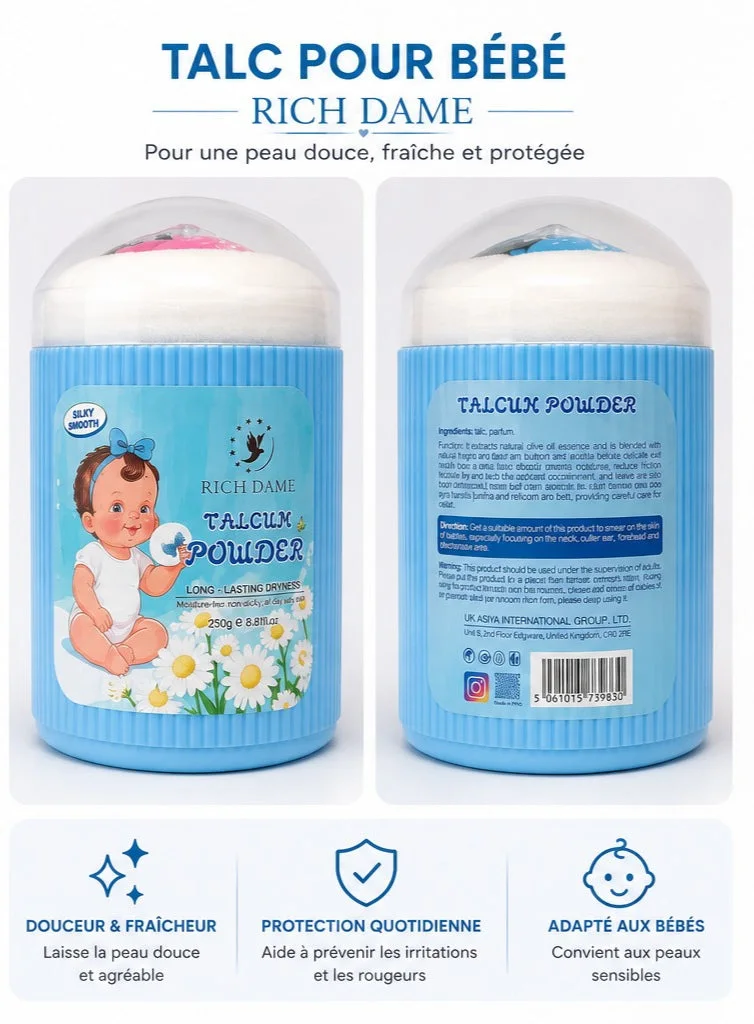 Rich Dame Poudre de Talc Bébé – Douceur et Fraîcheur Longue Durée 250g
