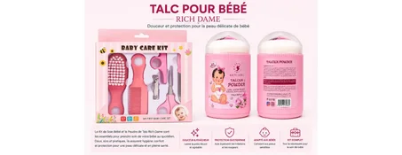Coffret Talc pour Bébé 250g & Kit de Soin avec 6 Accessoires