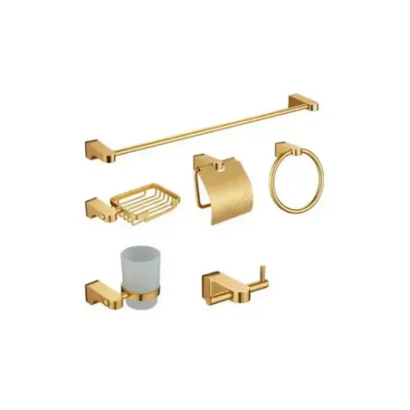 Set d'Accessoires de Salle de Bain 6 Pièces Dorés en Aluminium Inoxydable