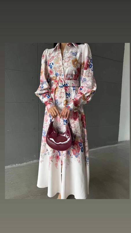 🌸 فستان ماكسي شيرت دريس | بنقشة زهور ربيعية وحزام أنيق 🌷