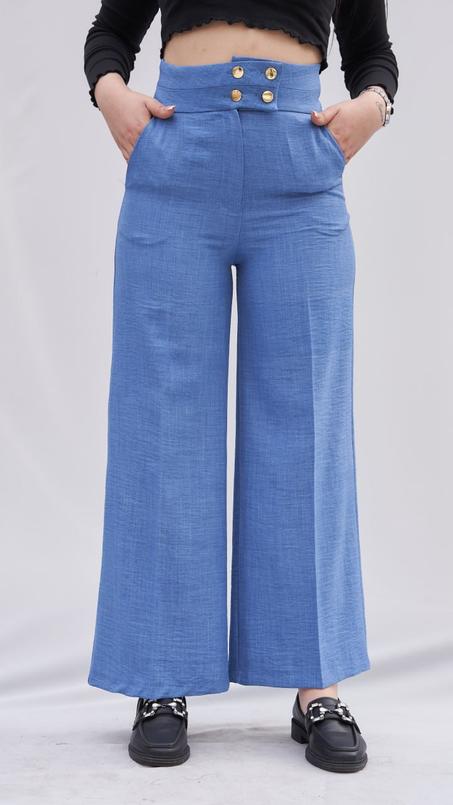 👖 بنطلون قصة واسعة خصر عالي | أزرار ذهبية وتفاصيل راقية ✨