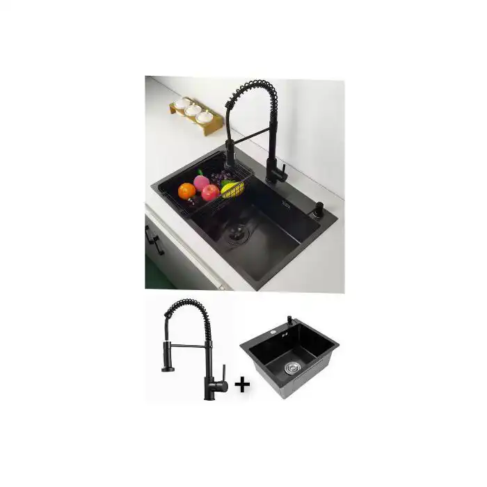 SM Pack Evier lavabo cuisine avec mitigeur sur table en inox sus 304