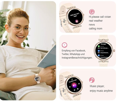 ساعة للنساء من ايفولين للمكالمات والرد، شاشة اموليد 1.2 انش لتتبع اللياقة البدنية وأكثر 110رياضة، مقاومة للماء بتصنيف IP68 وعداد خطوات/BP/معدل ضربات القلب/مراقبة النوم، لاندرويد وiOS - ذهبي و