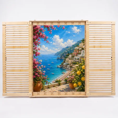 Positano Faux Window, 18"-24", Real Ash Wood, Openable Shutters.