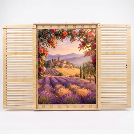 Provence Lavender Faux Window 18" 24", Real Ash Wood, Openable Shutters.