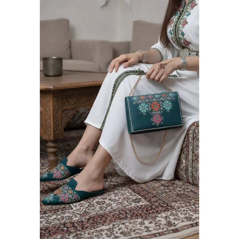 طقم صاك و بلغة بالطرز الرباطي الراقي -  أناقة تقليدية بإطلالة راقية