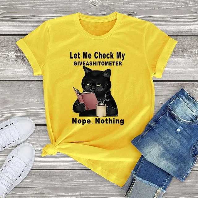 Black Cat Let Me Check My Giveashitometer womens Shirts Unisex