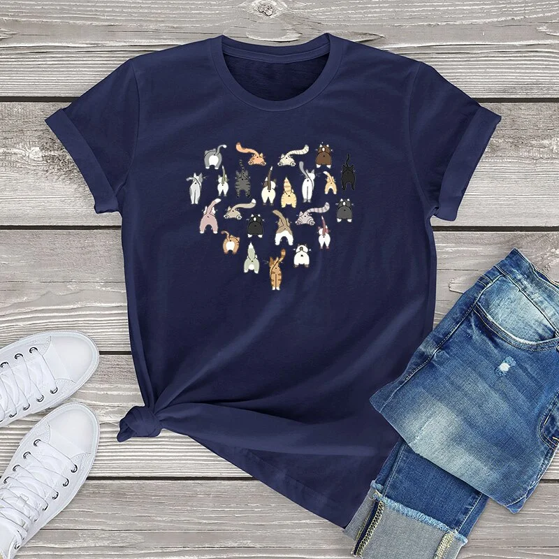 Cat Graphic Tee Tops Funny Cat Butt Heart women's Vintage T-Shirt Oversized  T Shirt Unisex