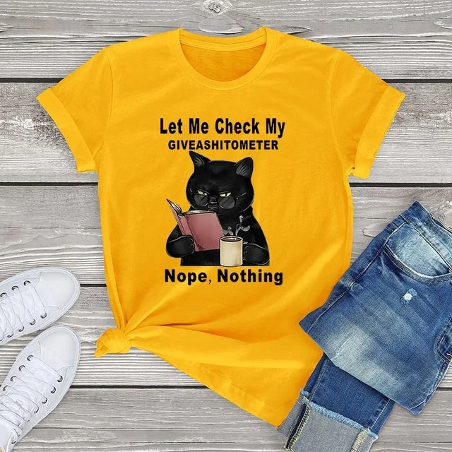 Black Cat Let Me Check My Giveashitometer womens Shirts Unisex