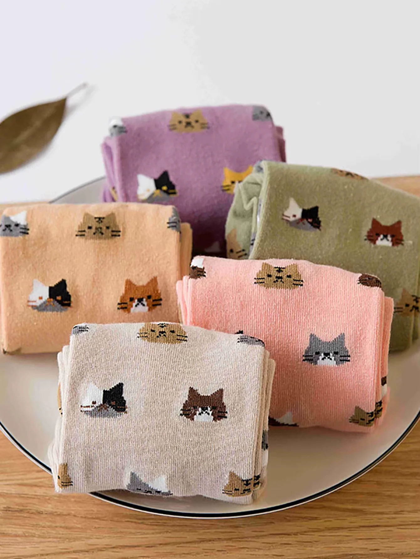 5 Pairs Unique Cat Print  Socks 36-40