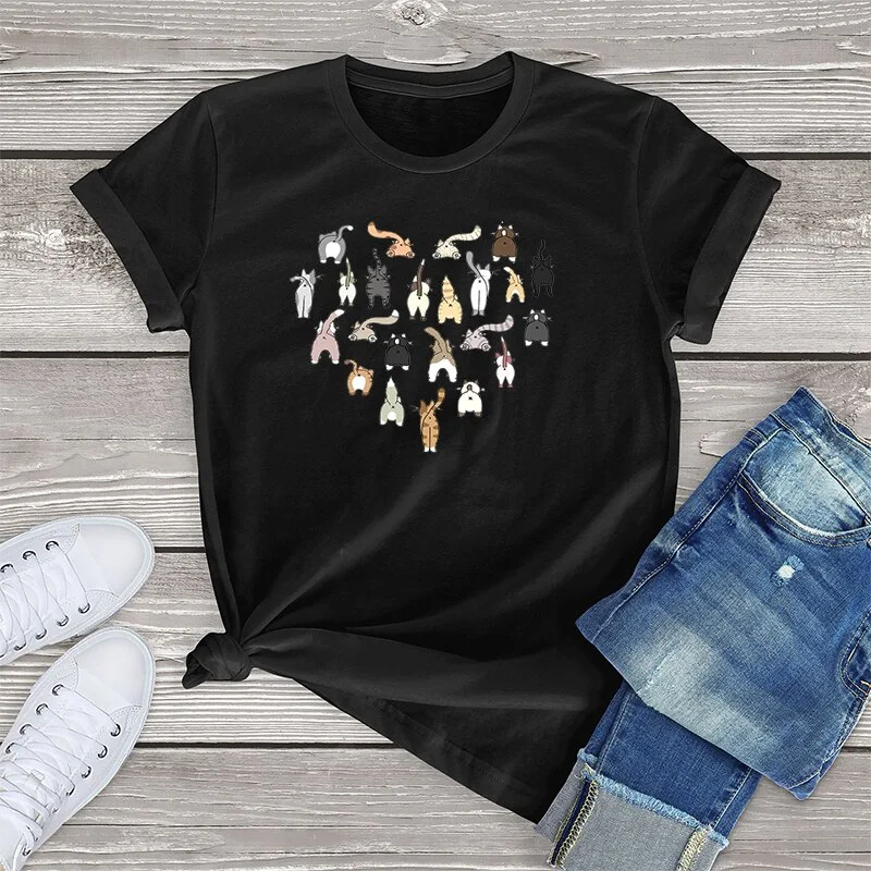 Cat Graphic Tee Tops Funny Cat Butt Heart women's Vintage T-Shirt Oversized  T Shirt Unisex