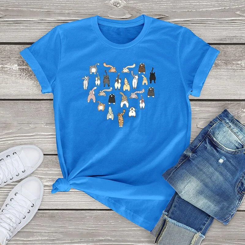 Cat Graphic Tee Tops Funny Cat Butt Heart women's Vintage T-Shirt Oversized  T Shirt Unisex