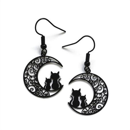 Black  Earrings Drop Cat  Women