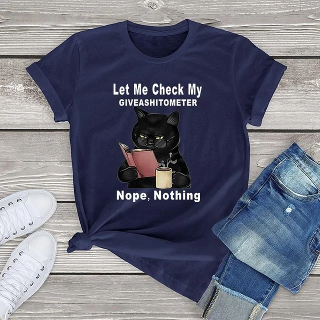 Black Cat Let Me Check My Giveashitometer womens Shirts Unisex