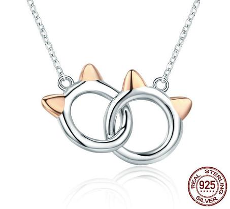 Cat Link Pendant Necklace For Women Real 925 Sterling Silver