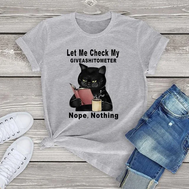 Black Cat Let Me Check My Giveashitometer womens Shirts Unisex