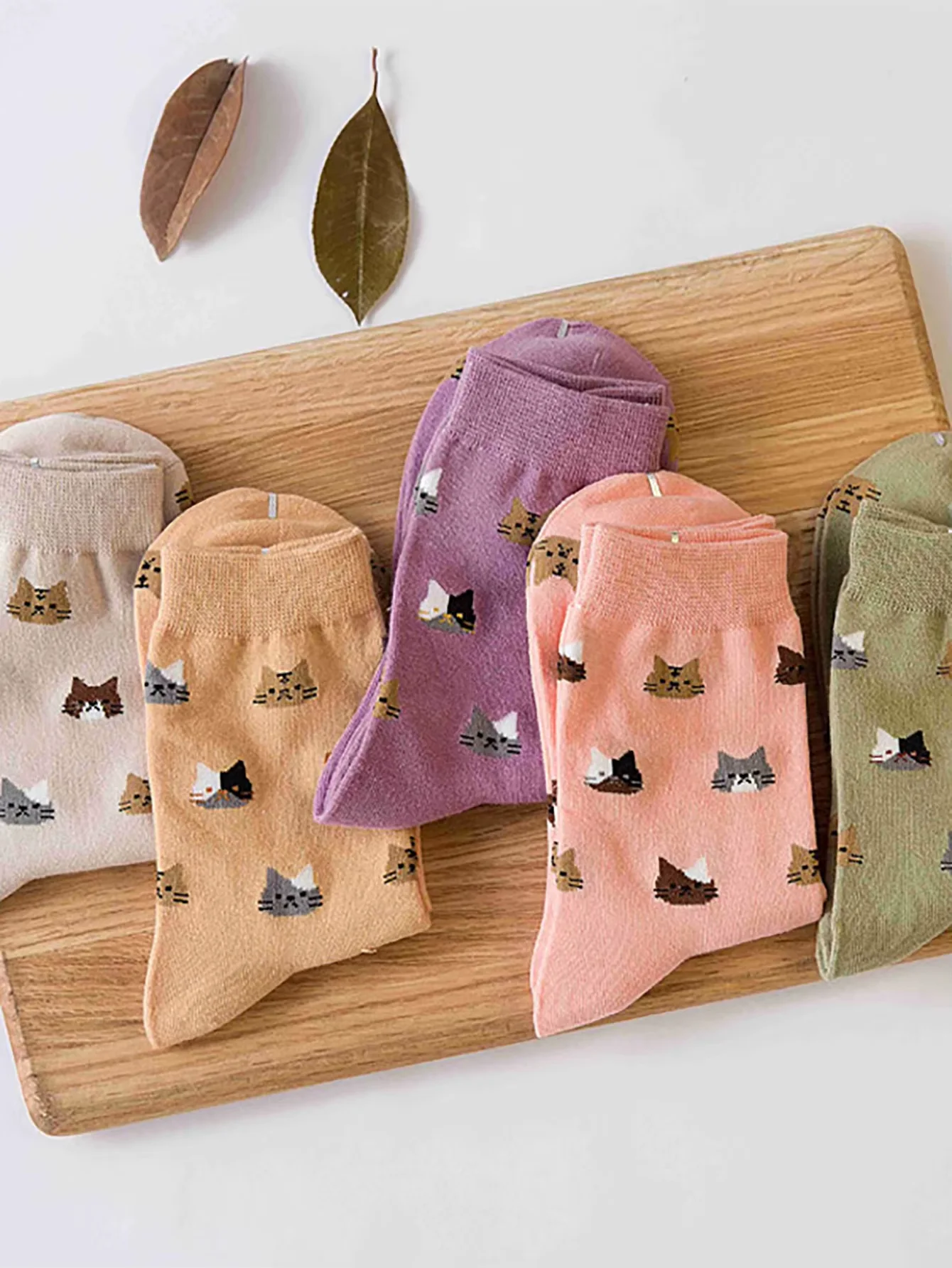 5 Pairs Unique Cat Print  Socks 36-40