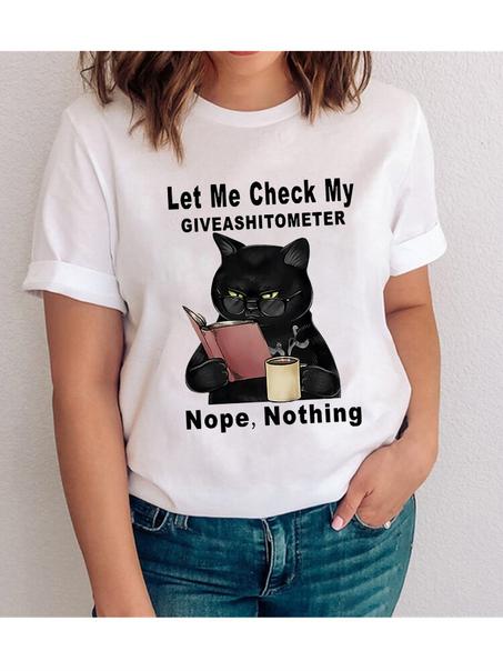 Black Cat Let Me Check My Giveashitometer womens Shirts Unisex